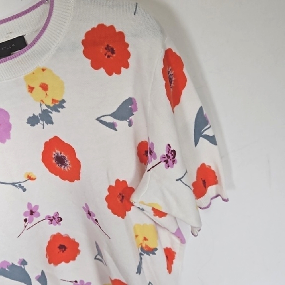 NEW! LOFT Short Sleeve Floral Cotton Knit Sweatee Top Blouse Medium. - Picture 7 of 8
